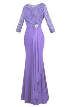 Bemanning nek kanten ruches lavendel moeder van bruidsjurk डिजाइनर कपड़े, Purple Evening Dress, Angel Fashion, Lace Wedding Dress With Sleeves, Lace Styles, Bridesmaid Dresses Online, Girls Cartoon, فستان سهرة, Maxi Dress Wedding