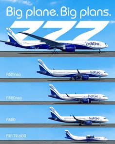 four airplanes are shown in three different positions with the words big plane, big plans