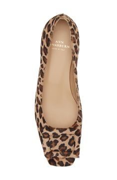 A chic animal print emboldens a genuine calf-hair pump featuring a sophisticated square-toe silhouette with a wrapped buckle and low block heel. Genuine calf hair upper/leather lining and sole Made in Italy Leopard Print Shoes Flats, Leopard Mules, Ann Mashburn, Leopard Print Shoes, Shoe Fits, Low Block Heels, Calf Hair, Workout Wear, Women's Pumps