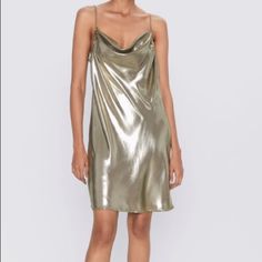 Reposhing This Item I Purchased From @Midwestjules. Loved It, But Ready To Rotate For Something New. Questions? Leave A Comment Below! Gold Slip Dress, Dresses Gold, Slip Mini Dress, Zara Gold, New Years Outfit, Camisole Dress, Mini Slip, Mini Slip Dress, Zara Dresses