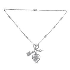 Jewelili Heart Key Pendant Necklace Diamond Jewelry in Sterling Silver - View 1 Heart Lock And Key, Key Charm Necklace, Key Pendant Necklace, Heart Lock, Toggle Necklace, Diamond Jewelry Necklace, Heart Shaped Necklace, Lock And Key, Diamond Pendant Necklace