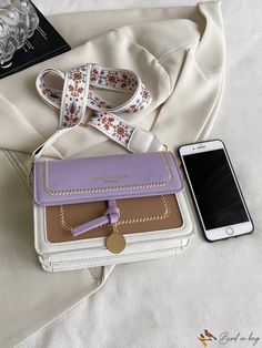 BirdinBag - Stylish Letter Print Mini Crossbody Bag with Color Block Design Purple Square Shoulder Bag For School, Purple Large Capacity Square Shoulder Bag, Large Capacity Square Purple Shoulder Bag, Purple Square Shoulder Bag With Large Capacity, Purple Rectangular Phone Bag, Purple Rectangular Phone Bag For Daily Use, Rectangular Purple Phone Bag For Daily Use, Daily Use Purple Rectangular Phone Bag, Rectangular Purple Phone Bag With Removable Pouch