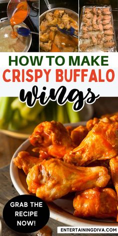 how to make crispy buffalo wings with text overlay that reads how to make crispy buffalo wings grab the recipe now