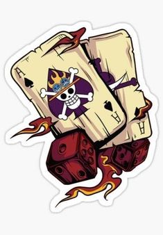 a sticker with dices on it and a skull wearing a crown in the middle