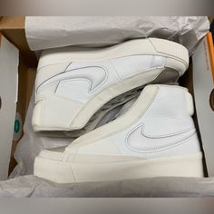 Reposhing This Item. Never Wore Them - So They Are In The Exact Condition I Purchased Them In. Doesn’t Come With Box White Mid-top Leather Skate Shoes, White Leather Mid-top Skate Shoes, White Leather High-top Sneakers With Gum Sole, White Nike High-top Sneakers With Vulcanized Sole, Nike White High-top Sneakers With Vulcanized Sole, Nike Cream Leather High-top Sneakers, White Skate Shoes With Textured Sole And Round Toe, Nike White Synthetic Skate Shoes, White Nike High-top Sneakers