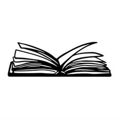 an open book on a white background with black lines in the shape of a rectangle