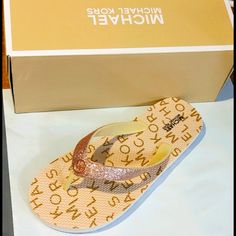 Nitb Flip Flops - Michael Kors Youth Shoe Line. Listing Is By Women Size, Shoes Are Youth And Marked As Folow: 5 - 5.5 Women Is The Youth 4 At 9.25". 6 - 6.5 W Is Y5 At 9.75" See Pictures. Michael Kors Gold Sandals For Beach, Michael Kors Gold Sandals For Summer, Michael Kors Beach Sandals With Cushioned Footbed, Michael Kors Adjustable Sandals For Beach, Trendy Flat Michael Kors Sandals, Michael Kors Pink Round Toe Sandals, Trendy Michael Kors Beach Sandals, Trendy Michael Kors Flat Sandals, Michael Kors Trendy Beach Sandals