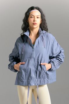 Classic wind breaker jacket with its signature loose and comfortable fit wear. It is best to style with legging to complete the unique outfit. Rosy Brown, Unique Outfit, Athleisure Women, Yoga Set, Wind Breaker, Sweater Coats, Workout Wear, Wear It, Bra Tops