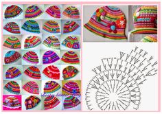 many different hats are shown with the same pattern on them, and one is made out of