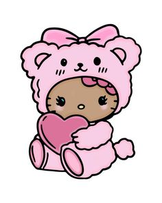 a drawing of a teddy bear with a heart in its paws and wearing a pink hat