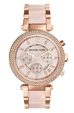 Memorized by this stunning, Michael Kors Chronograph Watch. Can't get over the blush pink color and all its jewels! Sac Michael Kors, Outlet Michael Kors, Gold Michael Kors Watch, Michael Kors Outlet, Mk Bags, Handbags Michael Kors, James Bond, Chronograph Watch