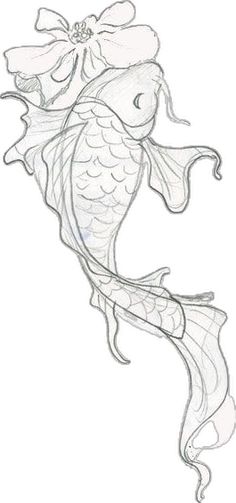 a drawing of a fish with flowers on its tail