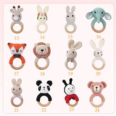 the crocheted animal rings are all different sizes