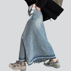 Introducing the 2023 Spring-Summer Collection ââ‚?a signature unrefined hem a-line denim skirt. the perfect embodiment of '90s grunge style!Why You'll Love ItThis light wash skirt is the definition of sophistication and modernity. It features a high-waist silhouette. classic zipper and button closure and an edgy distressed pattern. This denim dream is crafted with premium quality denim. ensuring comfort. durability and an eye-catching style.Distinctive Features: 90s Grunge Vibe: Inspired by the Spring Mid-rise Washed Denim Skirt, Trendy Wide Leg Denim Skirt For Spring, Denim Blue Skirt For Spring Streetwear, Baggy Denim Blue Skirt For Spring, Wide Leg Denim Skirt With Frayed Hem, Baggy Medium Wash Cotton Denim Skirt, Baggy Cotton Denim Skirt In Medium Wash, Spring Baggy Dark Wash Denim Skirt, Blue Spring Streetwear Skirt