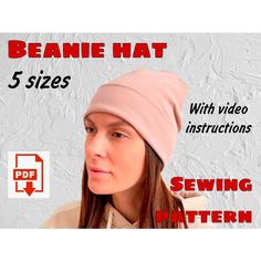 a woman wearing a beanie hat with video instructions