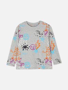 Boys Multi Graphic Long Sleeve T-Shirt | Primark Playful Long Sleeve T-shirt With Graphic Print, Urban Multicolor Graffiti Print T-shirt, Playful Long-sleeved T-shirt With Graphic Print, Playful Long-sleeve T-shirt With Graphic Print, Urban Multicolor Tops With Graphic Print, Urban Multicolor Top With Graphic Print, Fun Multicolor Tops With Graffiti Print, Fun Multicolor Graffiti Print Tops, Casual Long Sleeve T-shirt With Graffiti Print