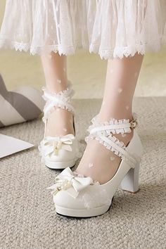 Sweet Lace Bowknot Princess Lolita Shoes 5 Colors – LolitaInside Party High Heels, Crop Top With Jeans, Women Footwear, Pink High Heels, Halter Top Dresses, Floral Bodycon, Mary Jane Shoes Womens, Cute Princess, Mary Jane Heels