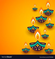 colorful diwali candles on yellow background for diwali