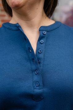 Rib Puff Sleeve Henley Top Henley button up top Ribbed knit top Fall Top sustainable top mid-size plus clothing XS-3X Ribbed Knit Top, Button Up Top, Henley Top, Mid Size, Tops Fall, Sea Blue, Dress With Cardigan, Blue Sea, Plus Clothing