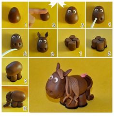 the instructions for making a horse made out of chocolates are shown in several different ways