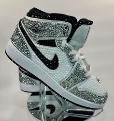 Fully Blinged Jordan 1 Mids Chrome, Custom Rhinestone Sneakers, Bedazzled Nikes, Teen Gift, Prom Shoe, Sneaker Ball, Toddler Kid Adult - Etsy