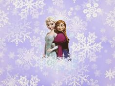 two frozen princesses hugging each other in front of snowflakes