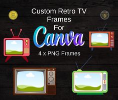 custom retro tv frames for canva 4x4 png frames - set of four