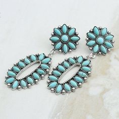 "Beautiful Hand Crafted Faux Turquoise Bead Western Style Earrings. Two Tier Stud Back Earrings. Total Length 3\". Drop length: 2.5 Inches In Length. Alloy Metal. Lead & Nickel Compliant. Hypo Allergenic. These Statement Earrings are available in Three Colors. The Perfect Accessory for Any Wardrobe." Turquoise Jewelry Earrings, Earrings Western, Beautiful Chokers, Turquoise Stud Earrings, Western Earrings, Stone Dangle Earrings, Turquoise Earrings Dangle, Earrings Turquoise, Earrings Drop