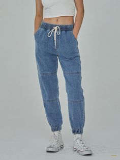 Composition : DENIM/ COTTON 100%Country of Origin : CHINA Casual Indigo Denim Bottoms, Casual Cropped Leg Denim Pants, Casual Indigo Cropped Bottoms, Casual Indigo Cropped Leg Bottoms, Casual Dark Wash Denim Pants, Sporty Mid-rise Denim Bottoms, Casual Indigo Tapered Leg Pants, Sporty High Rise Jeans For Spring, Casual Denim Blue Tapered Leg Jeans