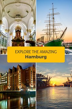 there are many different pictures with the words explore the amazing hamburg