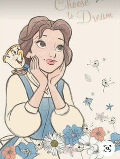 a drawing of snow white holding a doll in her hand with the words, choose to dream