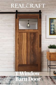 Craftsman T Window Sliding Barn Door installed on an entryway. Craftsman Barn Door, Barn Door With Glass Panels, Barn Door Front Door, Barn Door With Window, Barn Door Windows, Barn Doors With Glass Panels, Den Doors, Unique Doors Interior, Barn Door With Glass