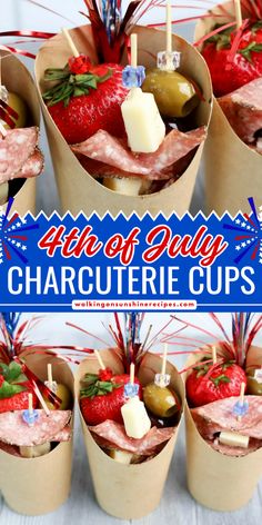 These adorable 4th of July Charcuterie Cups are versatile enough to fit any patriotic holiday celebration. 4th Of July Appetizers, Patriotic Appetizers, July 4th Appetizers, 4th Of July Cocktails, Perfect Cheese Board, Deviled Eggs Classic, Drink Garnishing, Snack Cups, Food Picks