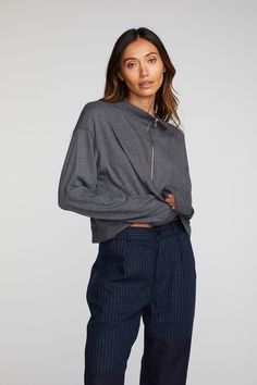 Triblend Half Zip Pullover with Rib Womens chaserbrand Elevated Casual, Pinstripe Pants, Half Zip Pullover, Half Zip, Charcoal Grey, Polyester Fabric, Size Small, Grey, Pants