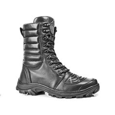 Experience Durable and Comfortable Footwear with the BMBrasil Genuine Leather Tactical Boots 5168 These tactical boots from BMBrasil are designed for all your outdoor needs.  Made from high-quality bovine leather, with reinforced toe and heel, and a SBS rubber sole, these boots are built to withstand even the toughest conditions.  The inner side zipper closure makes them quick and easy to put on and take off, while the 100% polyester lining with PU foam ensures all-day comfort.  The boots are se Military Style Steel Toe Work Boots, Military Combat Boots With Reinforced Toe, Military Lace-up Boots With Reinforced Toe, Combat Style Waterproof Boots With Abrasion-resistant Round Toe, Abrasion-resistant Combat Boots For Outdoor Work, Abrasion-resistant Combat Waterproof Boots With Round Toe, Abrasion-resistant Combat Boots With Round Toe, Combat Style Abrasion-resistant Waterproof Boots With Round Toe, Abrasion-resistant Round Toe Combat Boots