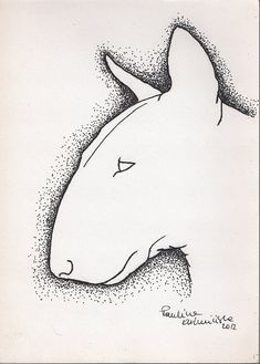 a black and white drawing of a horse's head with dots on the side