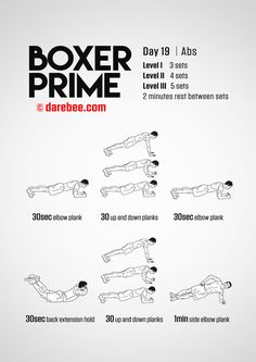 a poster with instructions for how to do the boxer prime exercise in different positions