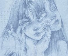 a pencil drawing of a woman holding her head to her face with two hands over her face