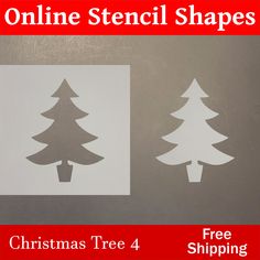 christmas tree stencil shapes are shown on a gray background with the text, online stencil shapes