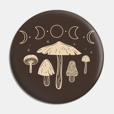 This is the perfect for anyone who is interested in mushrooms, fungi, foraging or anyone you know that is a cottagecore lover and has a unique sense of style. If you're a real cottagecore loving person, this design is for you!Featuring an illustration of mushrooms and moon phases, this design is a cool option for wearing on forest walks or simply for everyday wear. Show your individuality, and unique nature by wearing this Cottagecore mushroom design. -- Choose from our vast selection of pins t… Cottagecore Mushroom, Wood Slice Crafts, Mushroom Design, Moon Phases, Covered Buttons, Custom Pins, Moon, Stuffed Mushrooms, Design