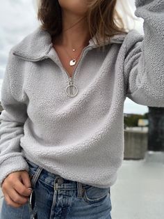 Sherpa Pullover, Casual Stylish, Outfit Idea, Casual Pullover, Long Sleeve Casual, Cute Casual Outfits, Casual Sweatshirt, Smart Casual, Long Sleeve Pullover