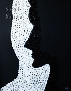 a white crocheted woman's silhouette on a black background