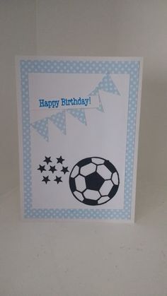 a birthday card with a soccer ball and stars