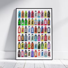 Prime Hydration Bottle Poster - 60 Flavours, Limited Edition | Glowberry, Berry Freeze & More! Bring vibrant energy to your room with this Prime Hydration bottle poster, featuring 60 unique designs of popular and rare flavours like Glowberry, Berry Freeze, and more! Perfect for any child's bedroom, teenager's room, or gaming space, this eye-catching print is a must-have for fans and collectors of the Prime Hydration brand. Product Details: Premium Quality: Printed on 250GSM premium paper for bri Boy Game Room Ideas, Boys Bedroom Gamer, Prime Bottle, Gamer Poster, Bedroom Gamer, Prime Hydration, Boys Game Room, Game Room Wall Art, Hydration Bottle