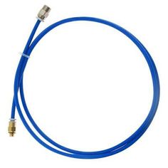 a blue hose connected to an extension cord with two brass fittings on each end