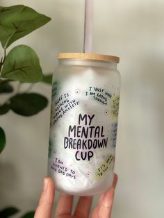 My Mental Breakdown Glass cup Social worker month is in MARCH! Great gift idea for a social worker, counselor etx HAND WASH ONLY Did you know that of the 50,000 thoughts we have every day, 80% of them are negative and reside in the subconscious? A Daily Reminder to always take care of yourself! Positive affirmations can transform your thoughts so you can create the reality you want. Great gift idea for a social worker , counselor, therapist etc! 16oz with Wooden lid and straw included! The Perfe Crafty Things To Do With Friends, Gifts For Therapist, Mental Health Support, Improve Mental Health, Cute Cups, Social Worker, Cup Gifts, Mental And Emotional Health, Tumbler Gift