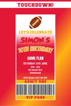 Make your Kansas City Chiefs fan's birthday party a VIP experience with this one-of-a-kind invitation! This invitation is sure to get your guests pumped for the big day. Score a touchdown with your theme party - it's a real crowd-pleaser! ***It is recommended that you print your invitations on photo paper (preferably gloss) or get them printed at a photo store*** Turn around time is 24-48 hours provided you have supplied the correct information to complete your order.***No refunds will be given Chiefs Birthday Party Ideas, Kansas City Chiefs Birthday Party Ideas, Kc Chiefs Birthday Party, Kc Chiefs Party Ideas, Kansas City Chiefs Bday Party, Kansas City Chiefs Birthday, Vip Experience, Photo Store, Crowd Pleaser