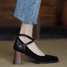 Tavimart New Vintage Super High Heels Mary Jane Shoes Women Ankle Buckle Platform Pumps Woman Round Toe Chunky Heeled Lolita Shoes Mary Jane High Heels, Mary Jane Shoes Womens, Square Head, Pump Types, Super High Heels, Mary Jane Heels, Jane Shoes, Mary Jane Shoes, Platform Pumps