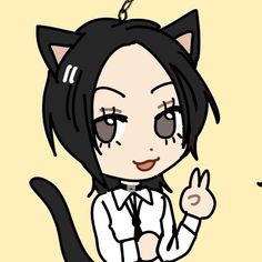 a drawing of a cat girl wearing a shirt and tie, giving the peace sign