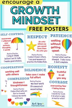 a poster with words and pictures on it that says, engage growth minds free posters